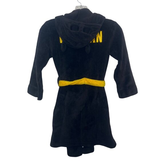 Batman Kids Hooded Bathrobe Boys Small Black Yellow Bruce Wayne Embroidery - Picture 2 of 8